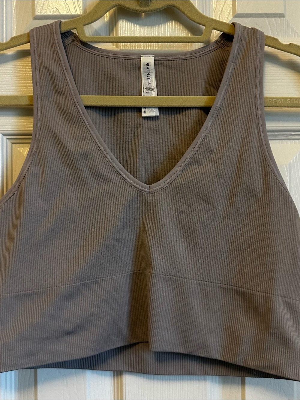 Athleta Ribbed V-Neck Cropped Tank Top - Taupe Gray